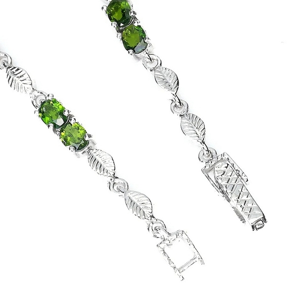 Natural Oval Green Chrome Diopside 5x4mm 925 Sterling Silver Bracelet 7" - Picture 3 of 3
